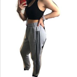 Adidas // grey jogger pant with black stripes